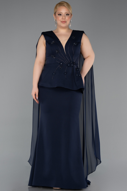 Long Navy Blue Plus Size Evening Dress ABU5955