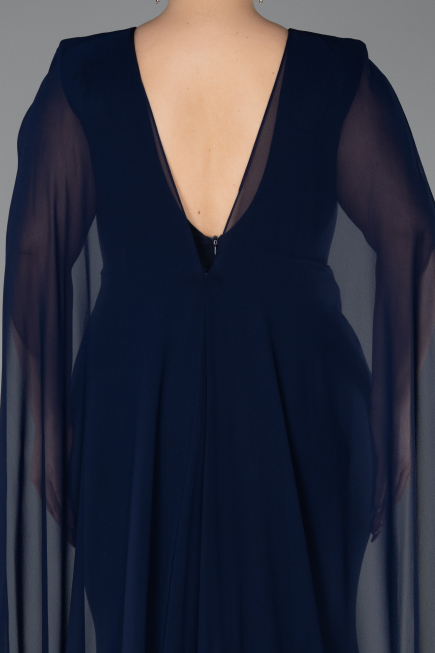 Long Navy Blue Plus Size Evening Dress ABU5955