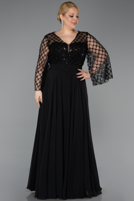 Black Long Chiffon Plus Size Evening Gown ABU5875