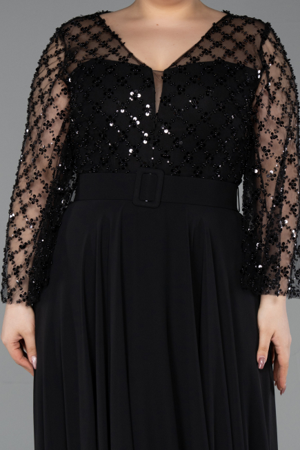 Black Long Chiffon Plus Size Evening Gown ABU5875