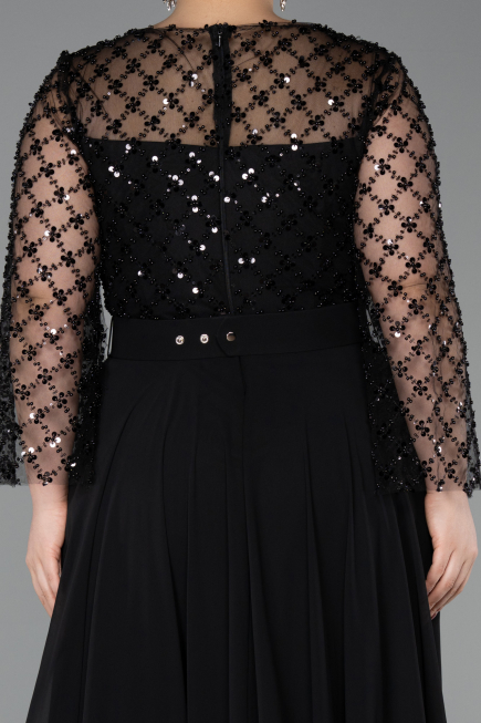 Black Long Chiffon Plus Size Evening Gown ABU5875