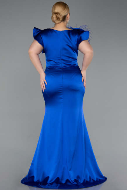 Sax Blue Long Satin Plus Size Evening Dress ABU5877