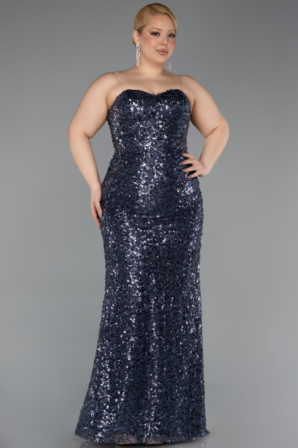 Long Anthracite Scaly Plus Size Evening Gown ABU5928