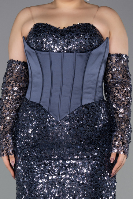 Long Anthracite Scaly Plus Size Evening Gown ABU5928