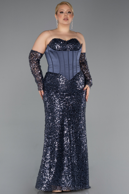Long Anthracite Scaly Plus Size Evening Gown ABU5928