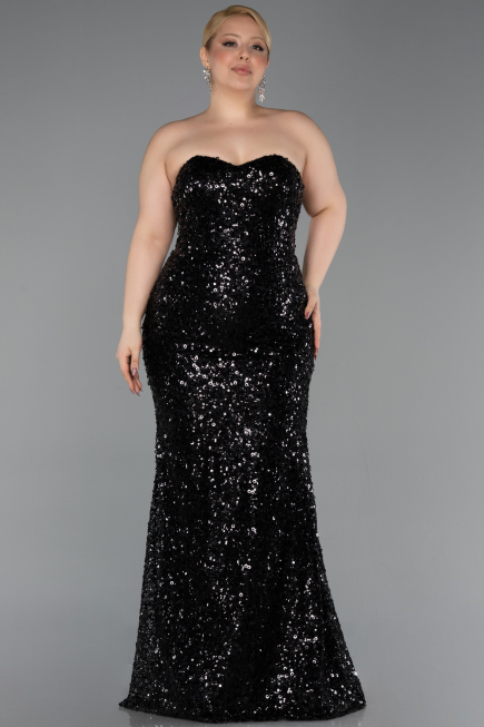 Long Black Scaly Plus Size Evening Gown ABU5928