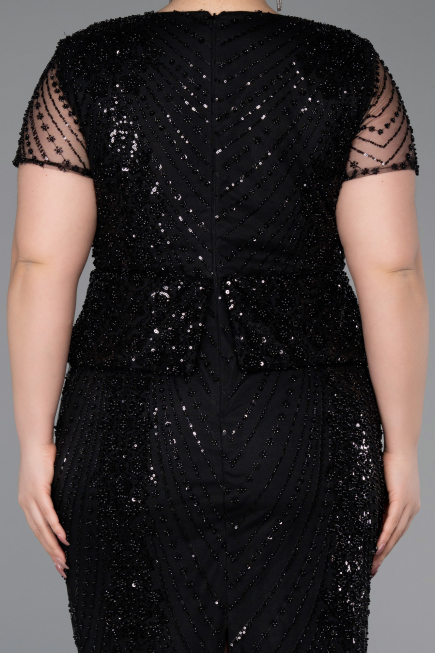 Short Black Beaded Plus Size Cocktail Dress ABK2584