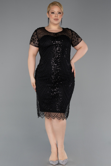 Short Black Beaded Plus Size Cocktail Dress ABK2585