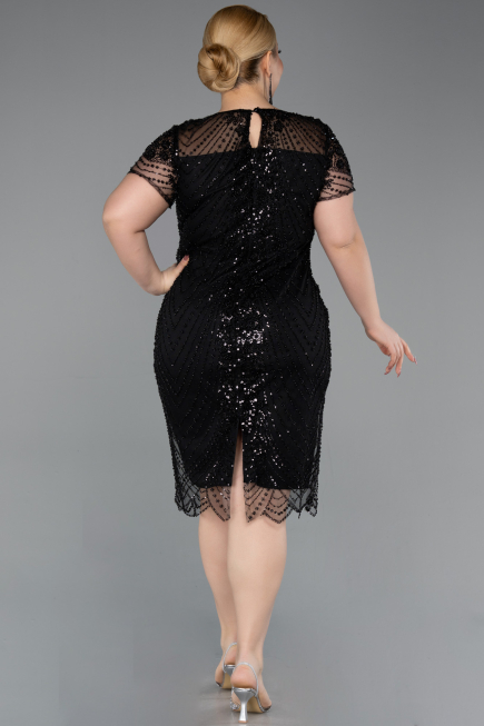 Short Black Beaded Plus Size Cocktail Dress ABK2585