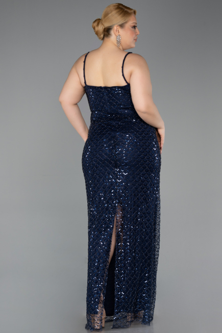 Long Navy Blue Scaly Formal Plus Size Dress ABU6021