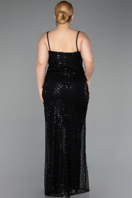 Long Black Scaly Formal Plus Size Dress ABU6021