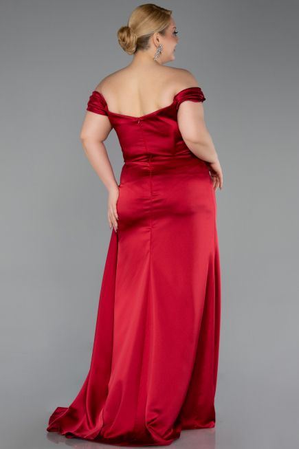 Burgundy Long Satin Plus Size Engagement Dress ABU3655