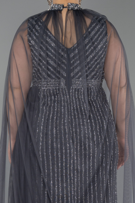 Long Anthracite Stony Plus Size Evening Dress ABU6024