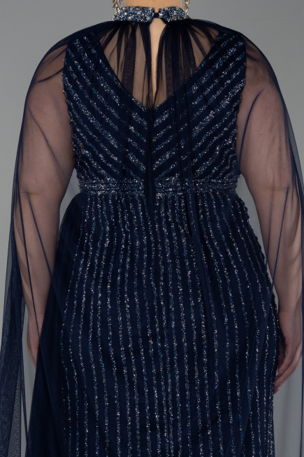 Long Navy Blue Stony Plus Size Evening Dress ABU6024