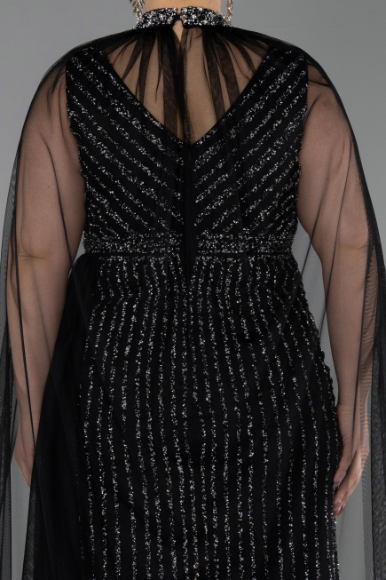 Long Black Stony Plus Size Evening Dress ABU6024