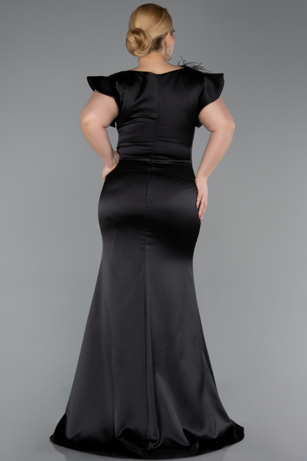 Black Long Satin Plus Size Evening Dress ABU5877