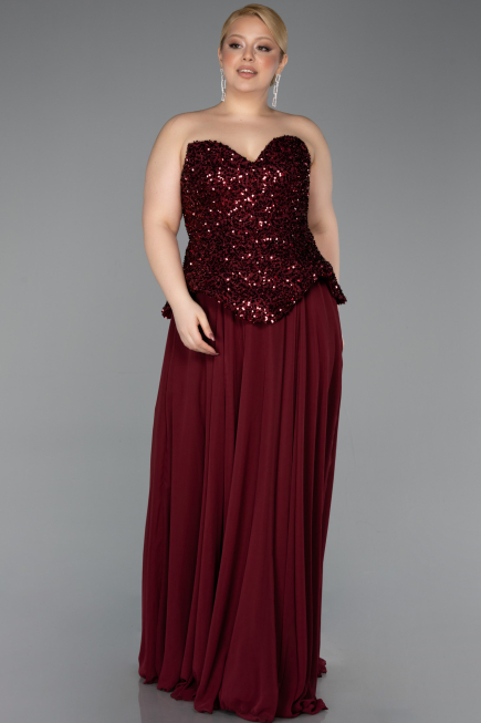 Long Burgundy Chiffon Plus Size Evening Gown ABU5940