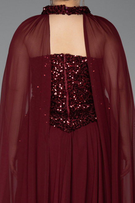 Long Burgundy Chiffon Plus Size Evening Gown ABU5940