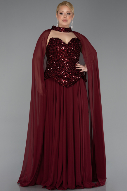 Long Burgundy Chiffon Plus Size Evening Gown ABU5940