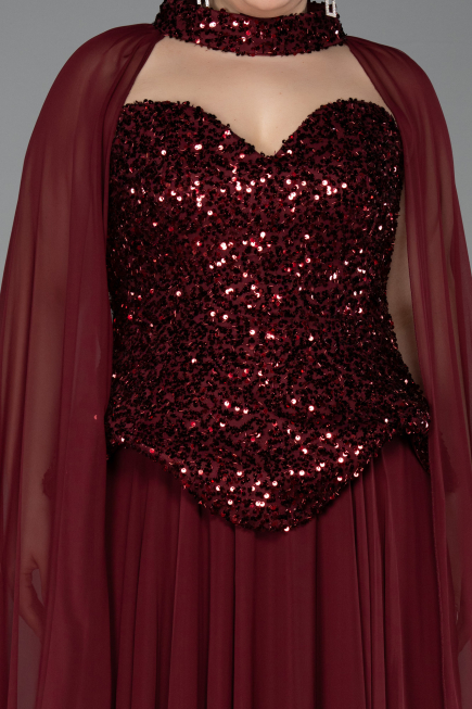 Long Burgundy Chiffon Plus Size Evening Gown ABU5940