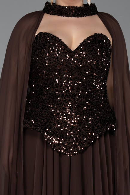 Long Brown Chiffon Plus Size Evening Gown ABU5940