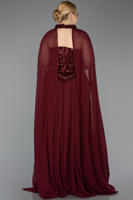 Long Burgundy Chiffon Plus Size Evening Gown ABU5940