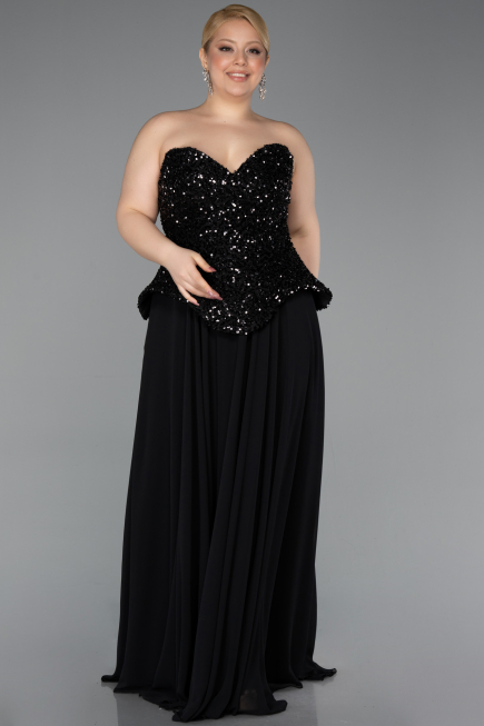 Long Black Chiffon Plus Size Evening Gown ABU5940
