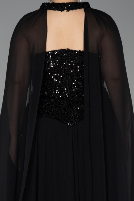 Long Black Chiffon Plus Size Evening Gown ABU5940