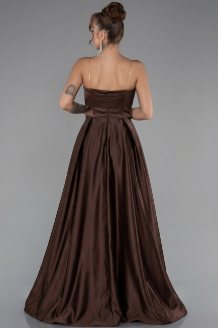 Brown Long Satin Prom Gown ABU5105