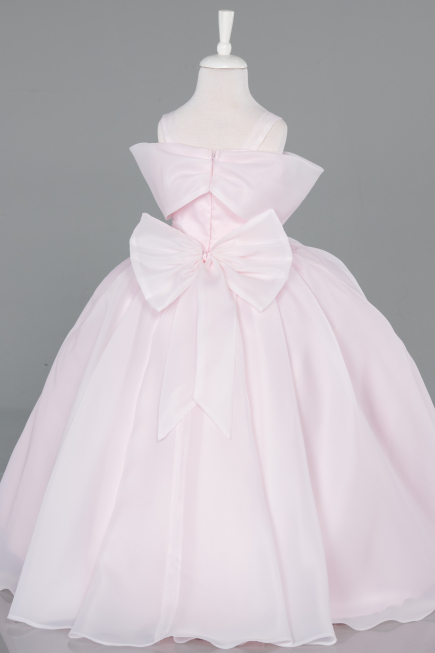 Long Powder Color Satin Kid Wedding Dress ABG175