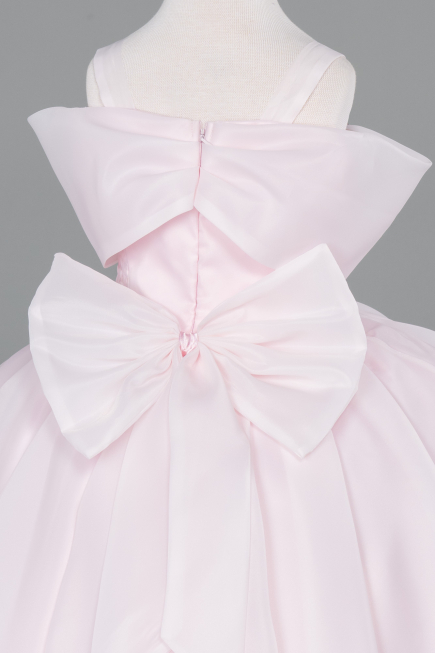 Long Powder Color Satin Kid Wedding Dress ABG175
