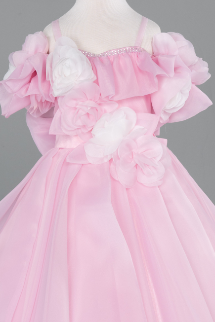 Long Powder Color Satin Kid Wedding Dress ABG182