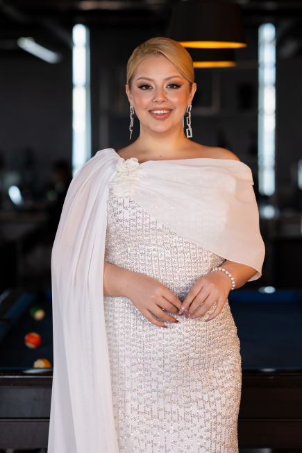 Long White Beaded Plus Size Evening Dress ABU5819
