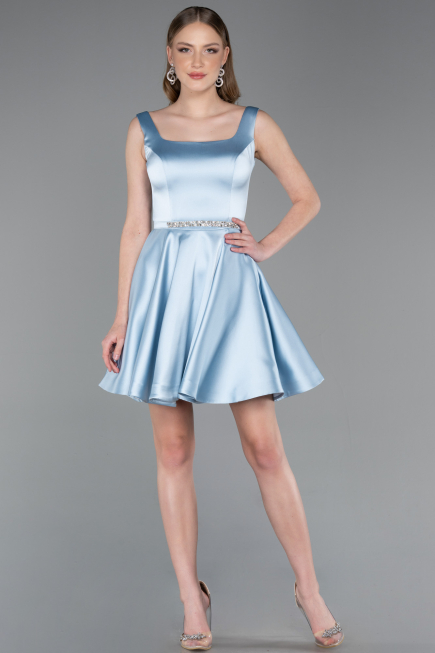 Short Light Blue Satin Cocktail Dress ABK2606