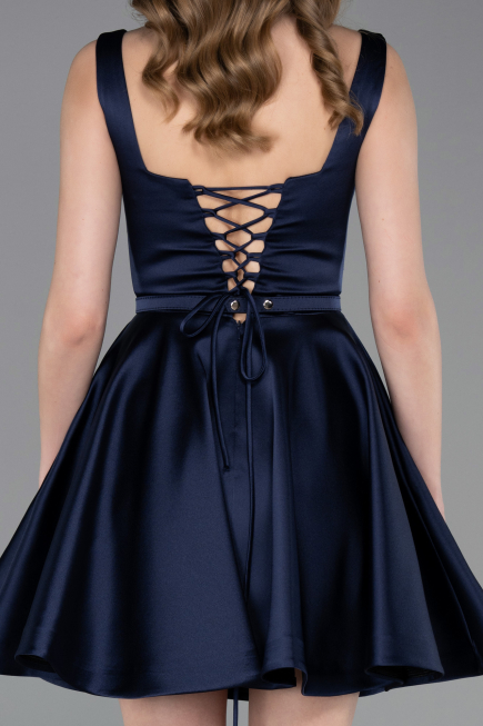 Short Navy Blue Satin Cocktail Dress ABK2606