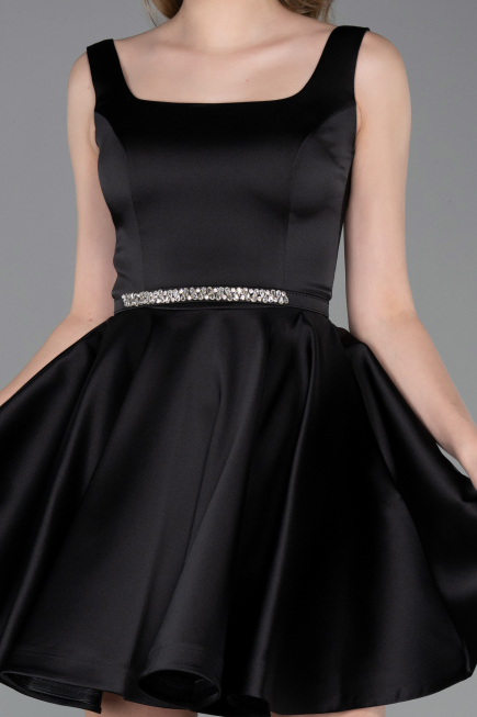 Short Black Satin Cocktail Dress ABK2606