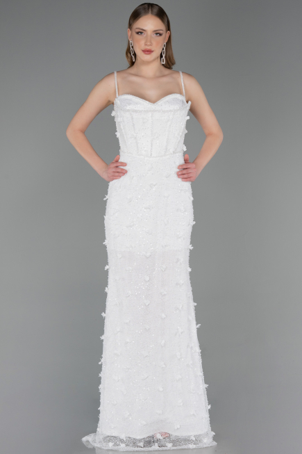 Long White Dantelle Evening Dress ABU6040