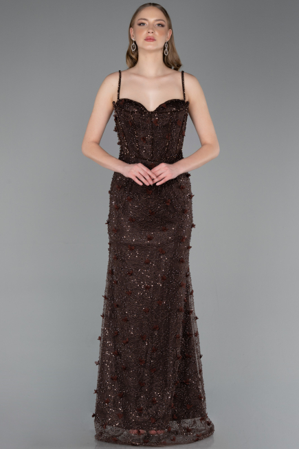 Long Brown Dantelle Evening Dress ABU6040