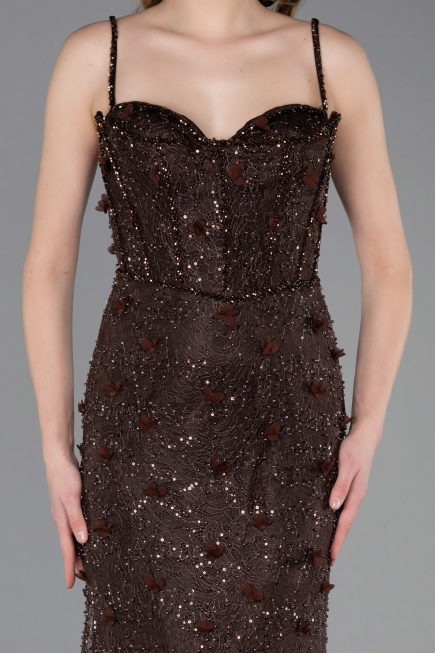Long Brown Dantelle Evening Dress ABU6040