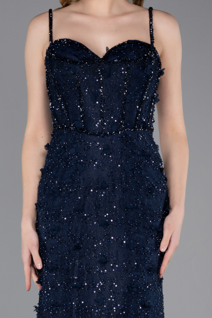 Long Navy Blue Dantelle Evening Dress ABU6040