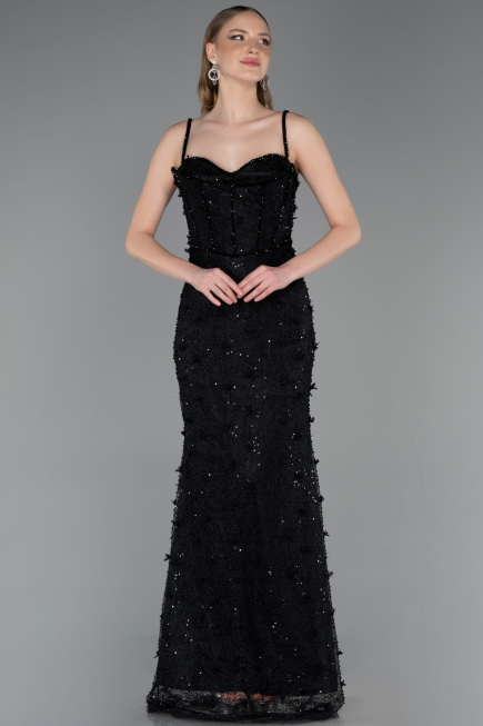 Long Black Dantelle Evening Dress ABU6040