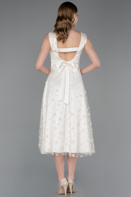 Midi White Scaly Evening Dress ABK2602