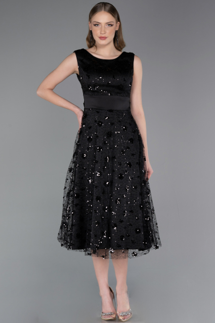 Midi Black Scaly Evening Dress ABK2602