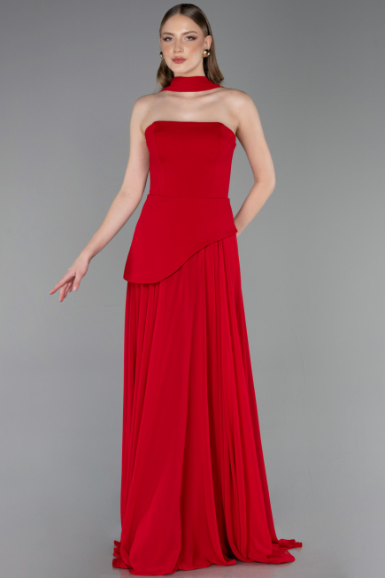 Long Red Chiffon Prom Gown ABU6042