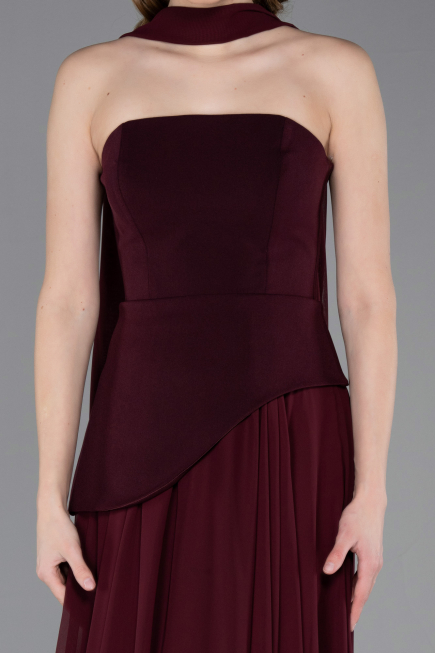 Long Cherry Colored Chiffon Prom Gown ABU6042