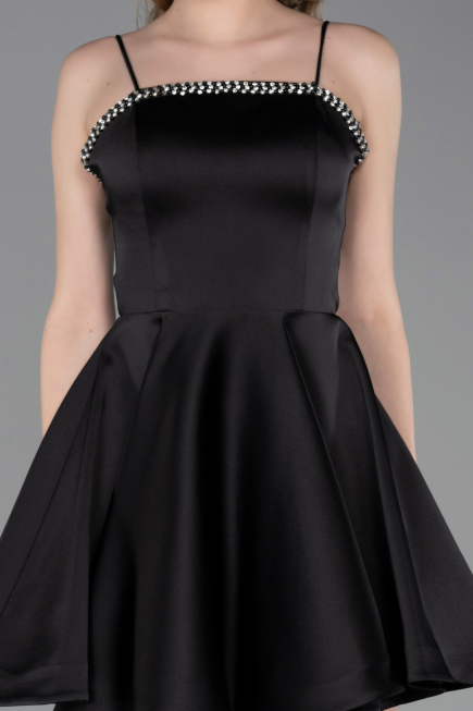 Short Black Satin Cocktail Dress ABK2603