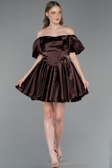 Short Brown Satin Cocktail Dress ABK2605