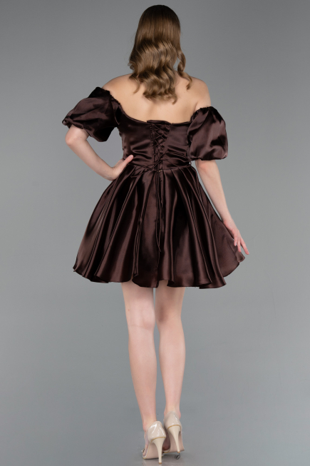 Short Brown Satin Cocktail Dress ABK2605