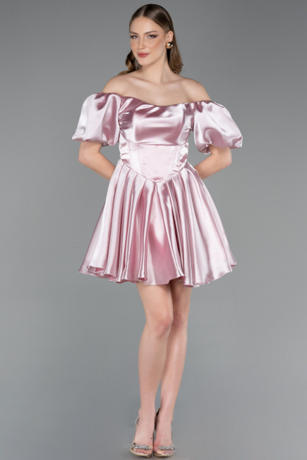 Short Powder Color Satin Cocktail Dress ABK2605