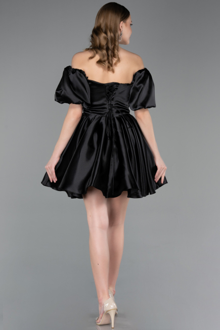 Short Black Satin Cocktail Dress ABK2605